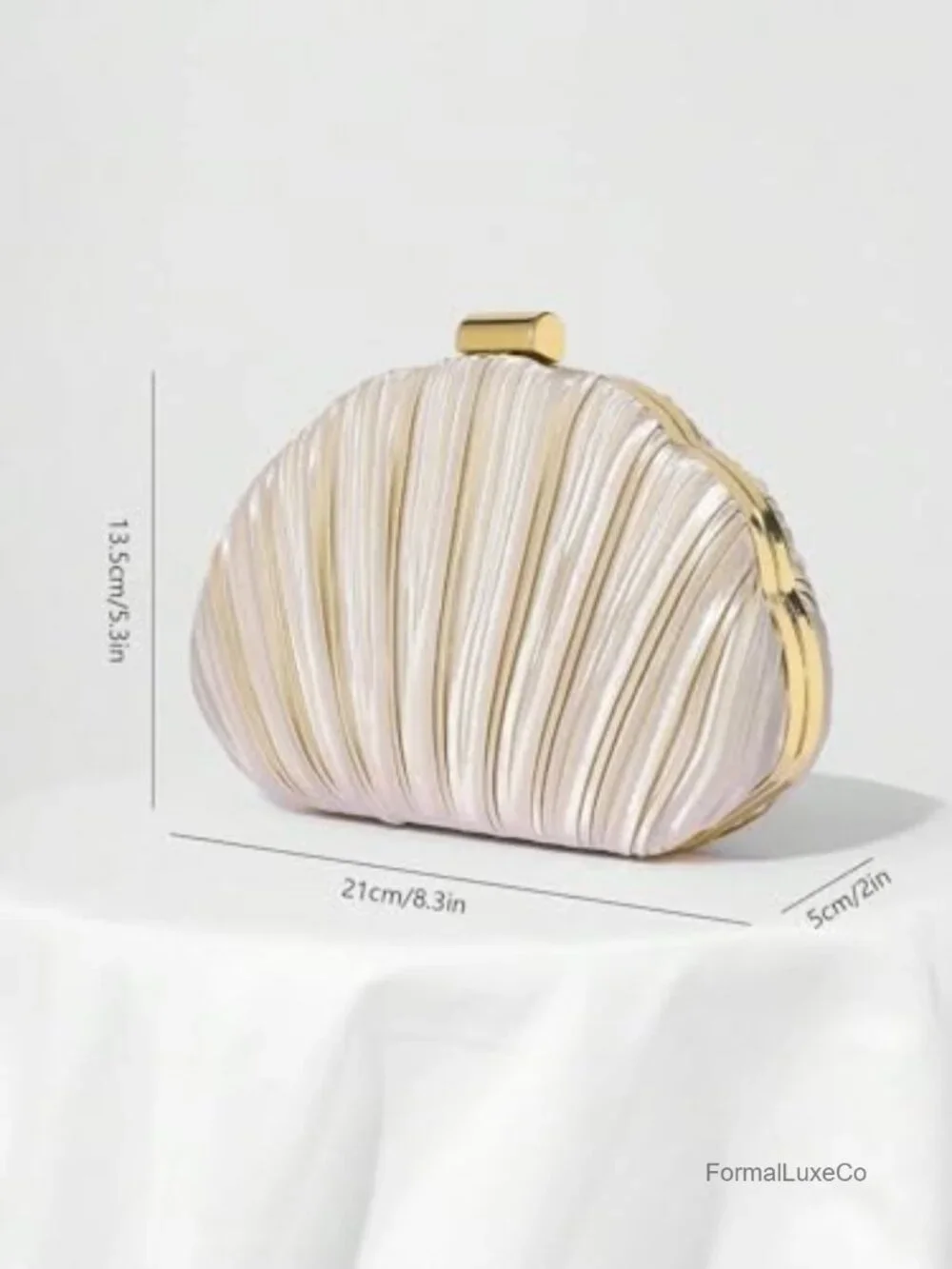 Shell Shaped Clutch Purse With Chain Strap Ruched Crossbody Evening Bag